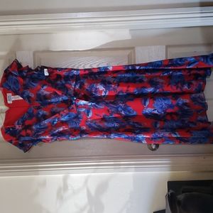 RED BLUE DRESS  Rose print dress long dress  SIZE 14